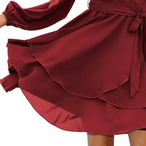 Women's Long Sleeve Wrap Mini Dress size 2XL in Burgundy - Picture 4 of 16